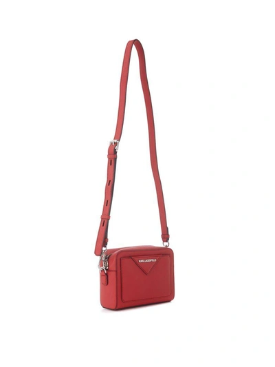 Shop Karl Lagerfeld Red Saffiano Leather Shoulder Bag In Rosso