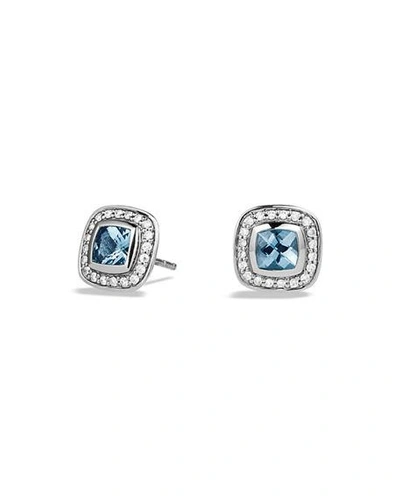 Shop David Yurman Petite Albion Earrings With Gemstone And Diamonds In Blue Topaz