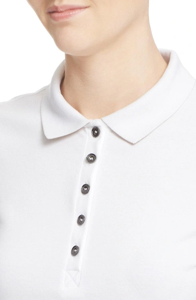 Shop Burberry Check Trim Pique Polo Shirt In White