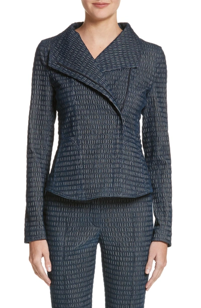 Shop Akris Punto Cloquer Jersey Biker Jacket In Indigo/ Cream