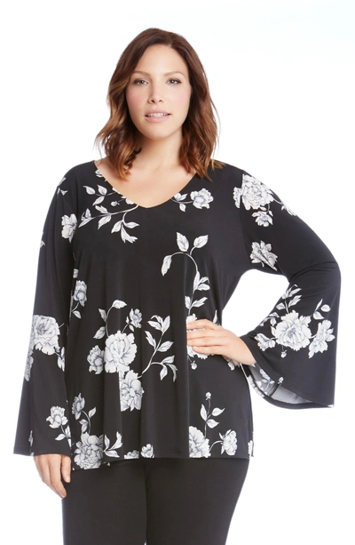 Shop Karen Kane Print Flare Sleeve Top In Black