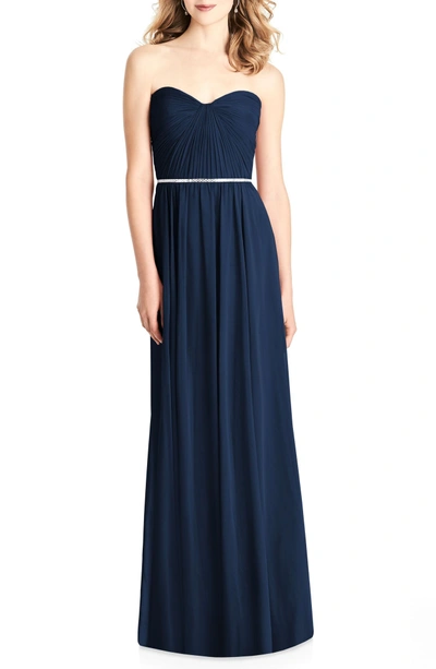 Shop Jenny Packham Strapless Chiffon A-line Gown In Midnight