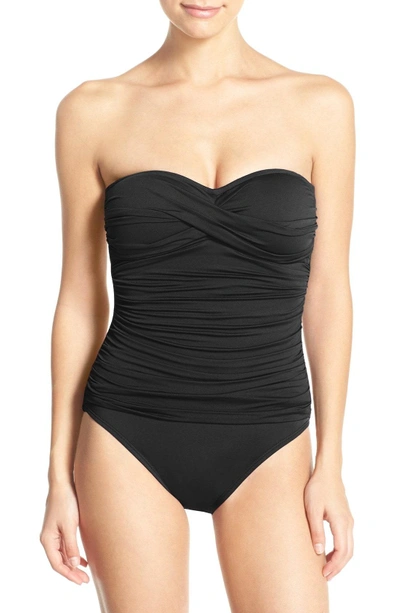 Shop La Blanca Twist Front Bandeau One-piece Swimsuit In Black/ Black