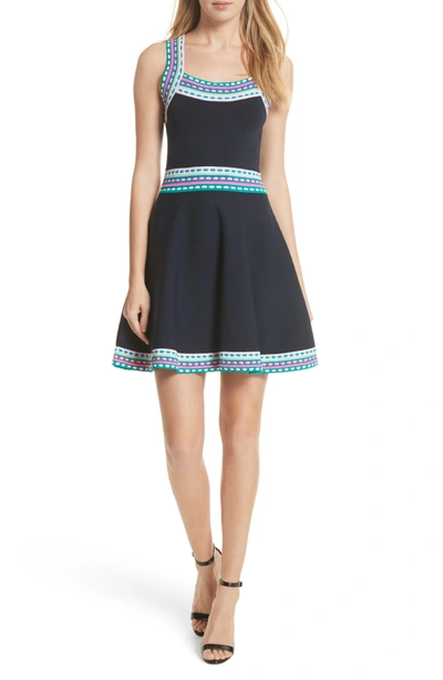 Shop Milly Woven Trim Fit & Flare Dress In Navy Multi