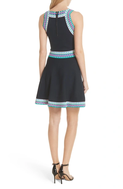 Shop Milly Woven Trim Fit & Flare Dress In Navy Multi