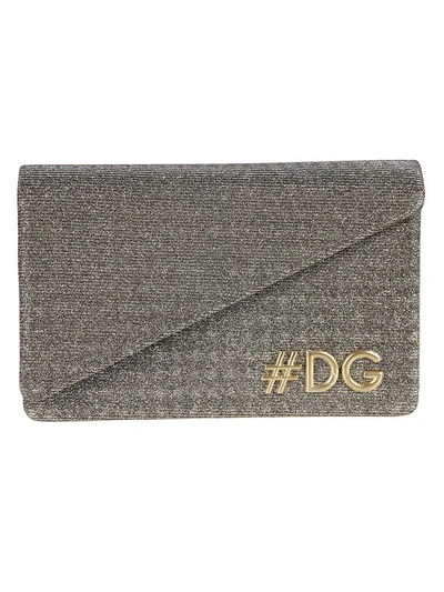 Shop Dolce & Gabbana #dg Plaque Logo Clutch In Gold/silver
