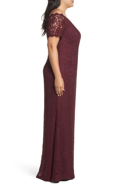 Adrianna Papell Lace Off The Shoulder Mermaid Gown In Cabernet