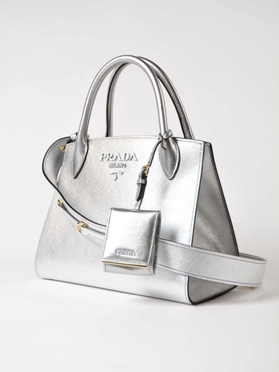 Shop Prada Saff. Cuir+city Calf Monochrome Bag In Argento