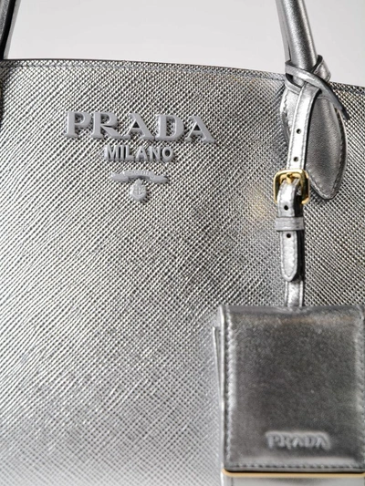Shop Prada Saff. Cuir+city Calf Monochrome Bag In Argento
