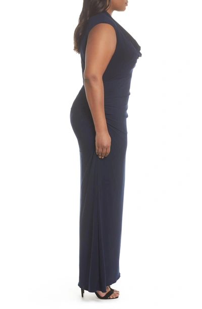 Shop Adrianna Papell Cowl Neck Jersey Gown In Midnight