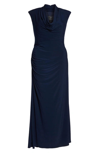 Shop Adrianna Papell Cowl Neck Jersey Gown In Midnight