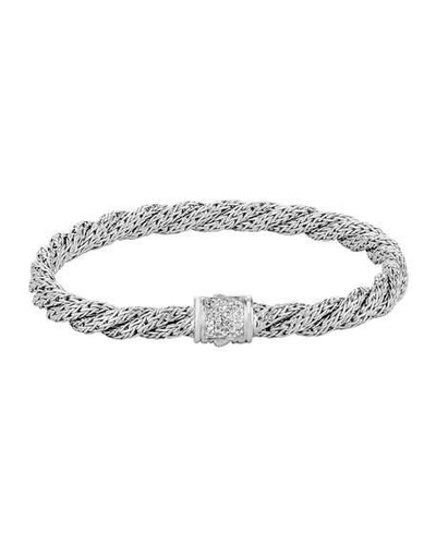 Shop John Hardy Classic Chain Extra-small Twisted Chain Bracelet In Slvr And Dia