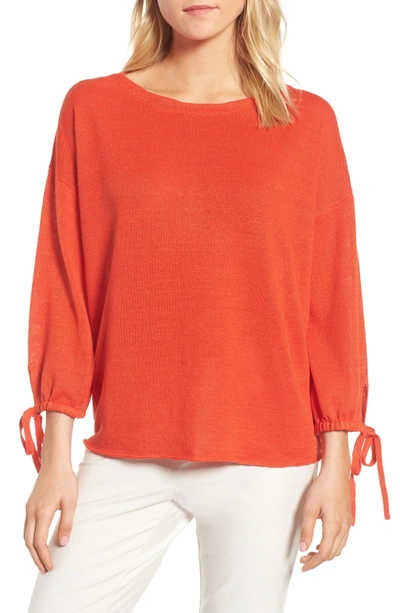 Shop Eileen Fisher Organic Linen Sweater In Hot Red