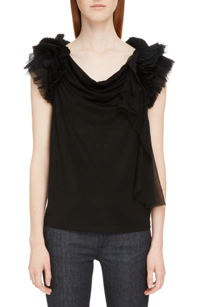 Shop Givenchy Ruffle Sleeve Jersey Top In Black