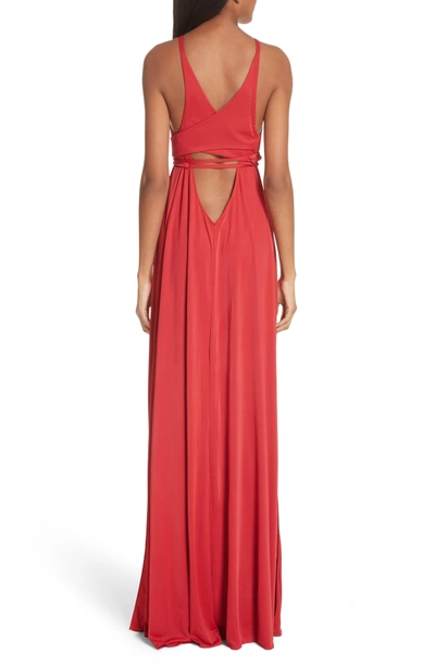 Shop Versace Back Cutout Jersey Gown In Red