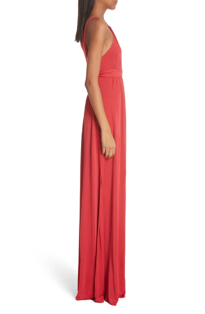 Shop Versace Back Cutout Jersey Gown In Red