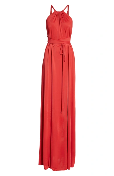 Shop Versace Back Cutout Jersey Gown In Red