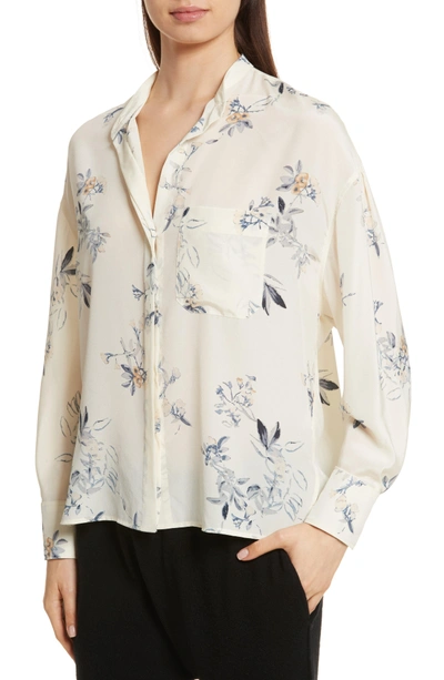 Vince Spaced Floral Print Silk Blouse In Cream | ModeSens