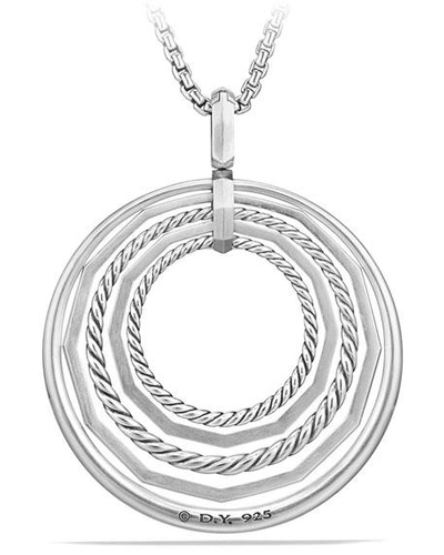 Shop David Yurman Stax Large Round Pendant Necklace With Diamonds In Silver