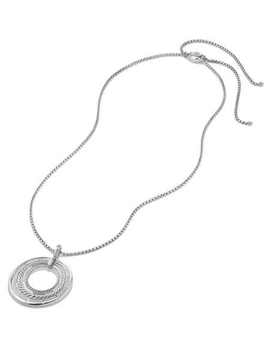 Shop David Yurman Stax Large Round Pendant Necklace With Diamonds In Silver