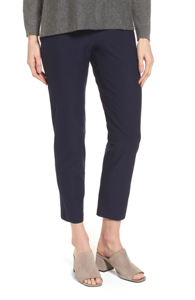 Shop Eileen Fisher Stretch Crepe Slim Ankle Pants In Old Midnight