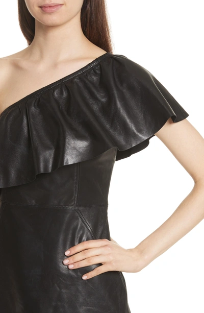 Shop A.l.c Kahlo Ruffle One-shoulder Leather Dress In Black