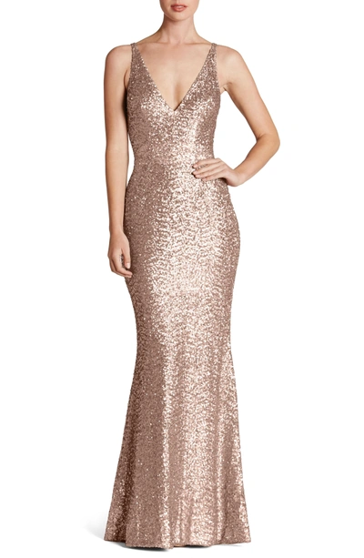 Shop Dress The Population Harper Mermaid Gown In Rose Gold