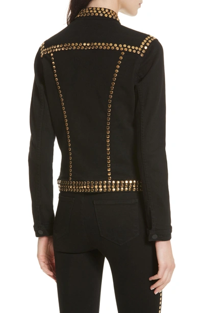 Shop L Agence Celine Studded Denim Jacket In Saturated Black
