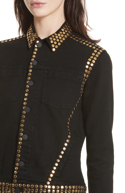 Shop L Agence Celine Studded Denim Jacket In Saturated Black