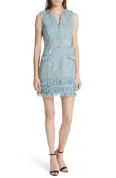 Shop Milly Tweed Sleeveless A-line Dress In Blue