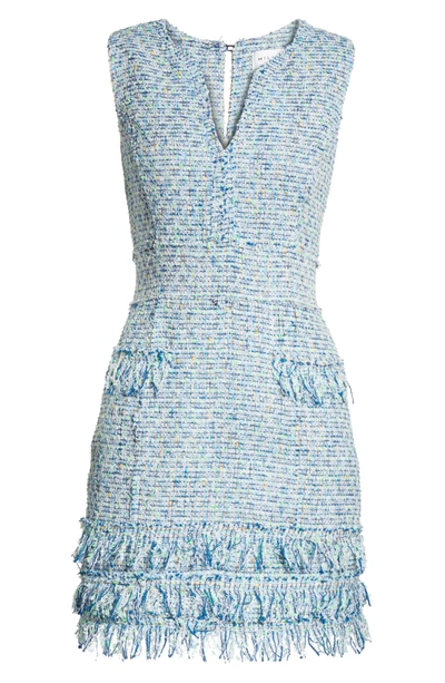 Shop Milly Tweed Sleeveless A-line Dress In Blue