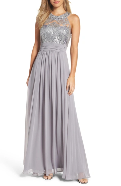 Shop Eliza J Lace Bodice Gown In Silver Com