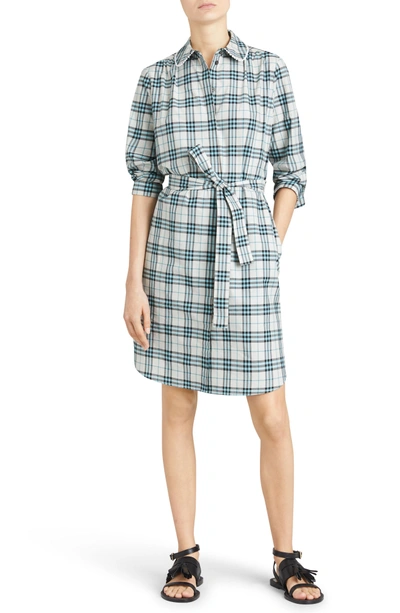 Shop Burberry Agna Check Shirtdress In Pale Stone