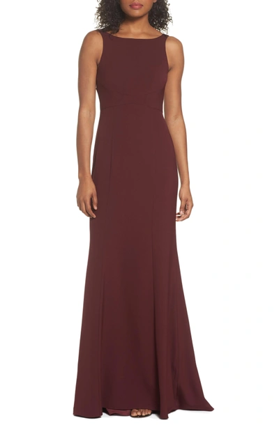 Shop Amsale Joelle Low Back Crepe Gown In Ruby