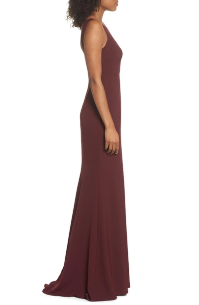 Shop Amsale Joelle Low Back Crepe Gown In Ruby