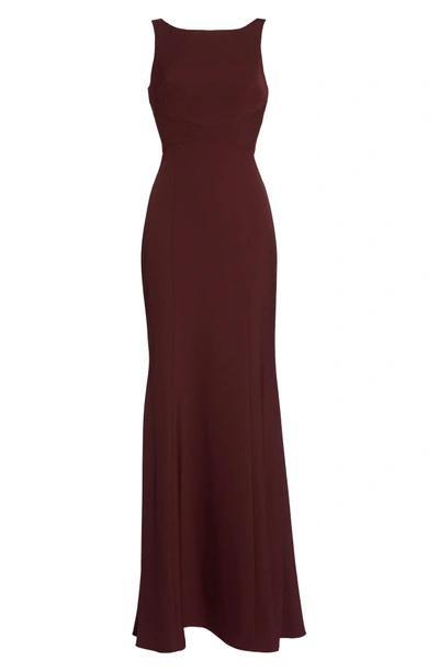 Amsale Joelle Low Back Crepe Gown In Ruby | ModeSens