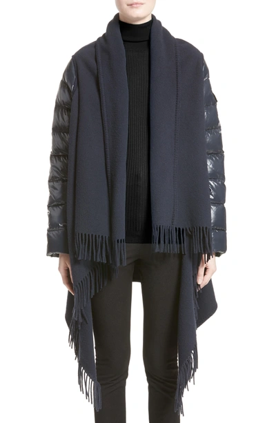 Shop Moncler Mantella Quilted Sleeve Wrap Sweater In Navy