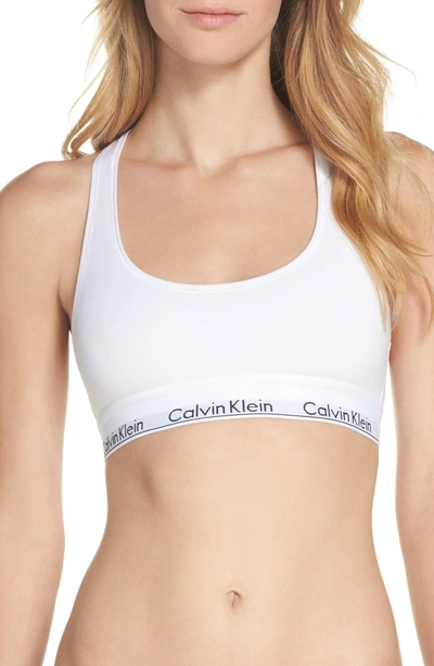 Shop Calvin Klein Modern Cotton Collection Cotton Blend Racerback Bralette In White
