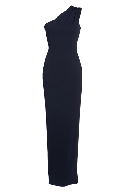 Shop Katie May Angelina One-shoulder Crepe Column Gown In Navy