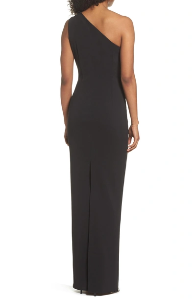 Shop Katie May Angelina One-shoulder Crepe Column Gown In Black