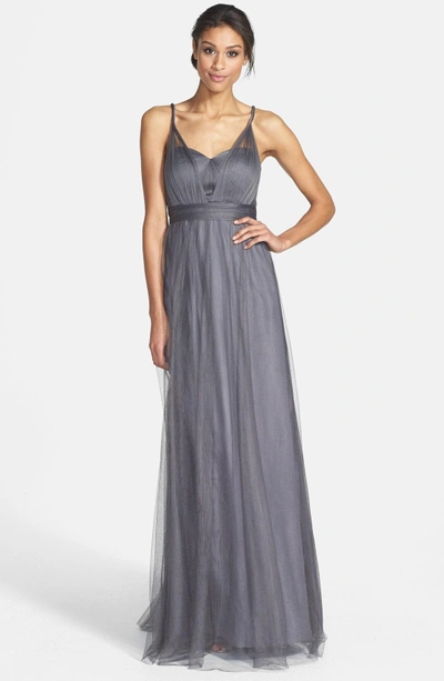 Shop Jenny Yoo Annabelle Convertible Tulle Column Dress In Shadow Grey