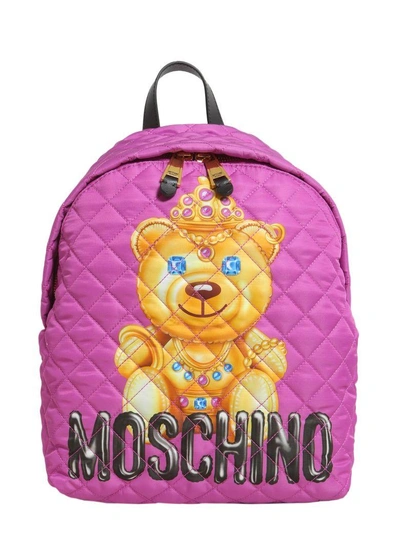 Shop Moschino Teddy Bear Print Quilted Backpack In Fucsia