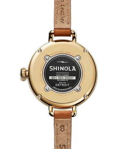 Shop Shinola 34mm Birdy Moon Phase Watch With Leather Strap, Brown/white