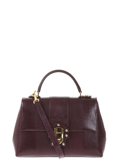 Shop Dolce & Gabbana Lucia Printed Leather Bag In Wine