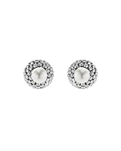 Shop Lagos Caviar Pearl Front-back Stud Earrings In Silver