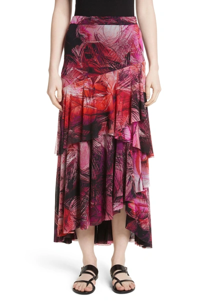 Shop Fuzzi Print Tulle Ruffle Skirt In Pink/purple