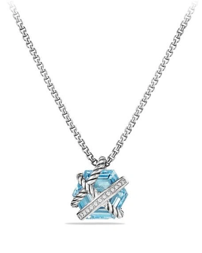 Shop David Yurman Cable Wrap Necklace With Diamonds In Blue Topaz