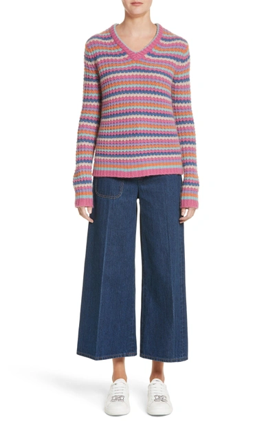 Shop Marc Jacobs Stripe Cashmere Sweater In Pink Multi