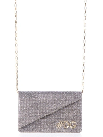 Shop Dolce & Gabbana Silver Clutch With  Logo In Silver-gold