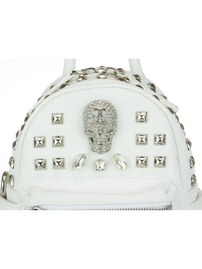 Shop Philipp Plein Shiny Skull Backpack In White